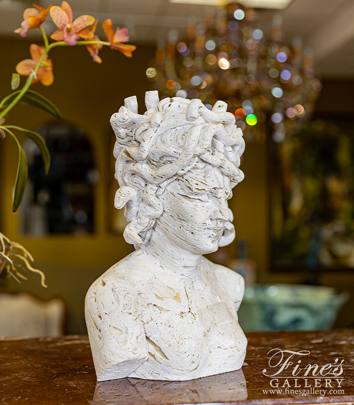 Marble Statues  - Medusa Bust In Italian Ivory Travertine - MBT-471